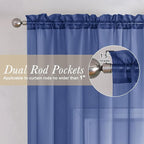Royal Blue Sheer Curtains 84 Inches Long 2 Panels Set, Elegant Rod Pocket - Image 2