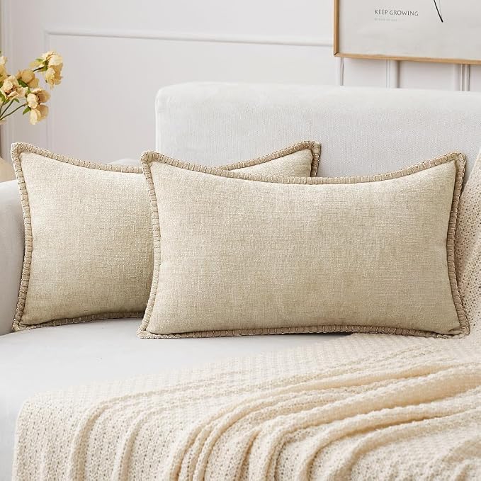 MIULEE Decorative Lumbar Throw Pillow Covers 12x20 Inch Beige 2 Pack | Neutral by MIULEE