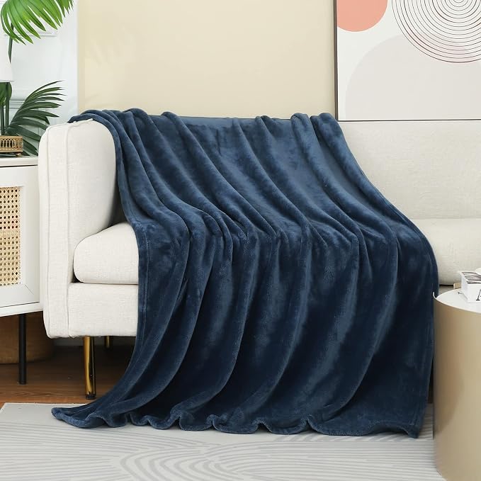 Stone Blue Fleece Plush Throw Blanket 60"x80"for Couch Fuzzy Cozy Flannel | by JIAHANNHA