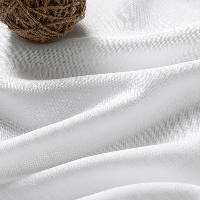 Linen Textured White Curtains Window Toppers Valances Semi Sheer Linen Curtains - Image 5