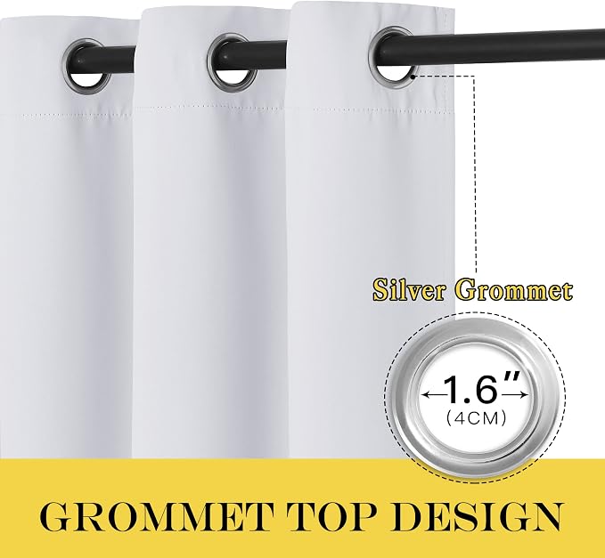 NICETOWN Greyish White Room Darkening 72 inch Curtain, Grommet Thermal - Image 2