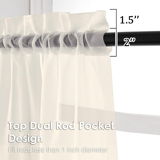 Cream Sheer Curtains 78 Inches Long 2 Panels - Image 2