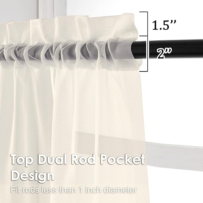 Cream Sheer Curtains 63 Inches Long 2 Panels - Image 3