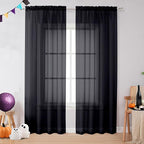 2 Pieces Black Sheer Curtains 96" Inch Long by OVZME