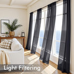 MIULEE Black Sheer Curtains 90 Inches Long 4 Panels 42 x 90 Inches | Light - Image 4