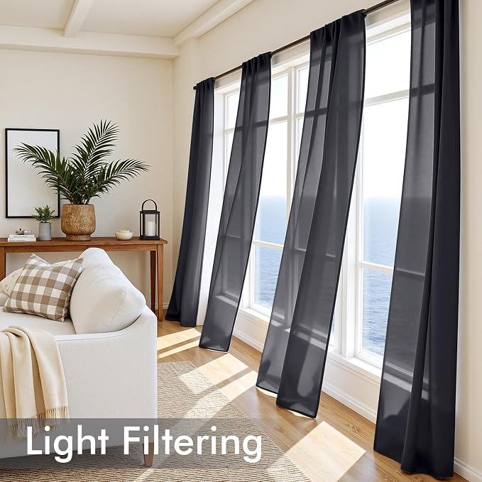 MIULEE Black Sheer Curtains 90 Inches Long 4 Panels 42 x 90 Inches | Light - Image 4