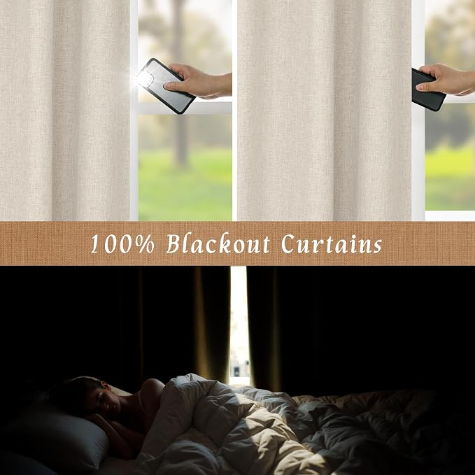 Oatmeal 100% Blackout Linen Curtains 84 Inch - Image 4