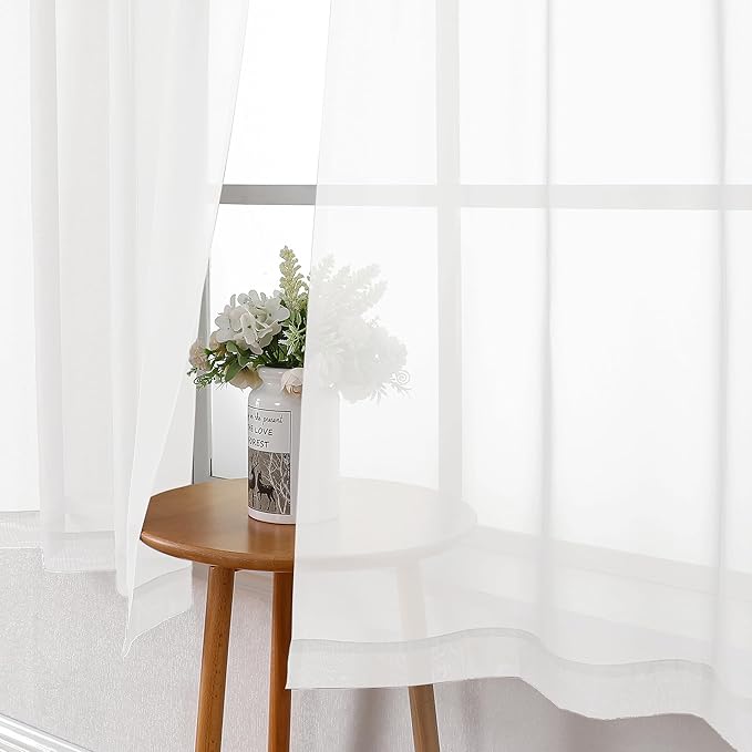 White Sheer Curtains 36 Inch Length 2 Panels Set, Airy Breathable Voile Short - Image 9