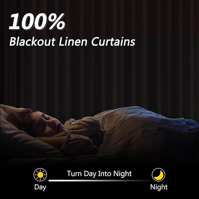 100% Blackout Linen Curtains 96 Inch Length 2 Panels Set - Image 2