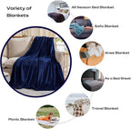Fleece Plush Throw Blanket Navy Blue 108"x90""for Couch Fuzzy Cozy Flannel | - Image 2