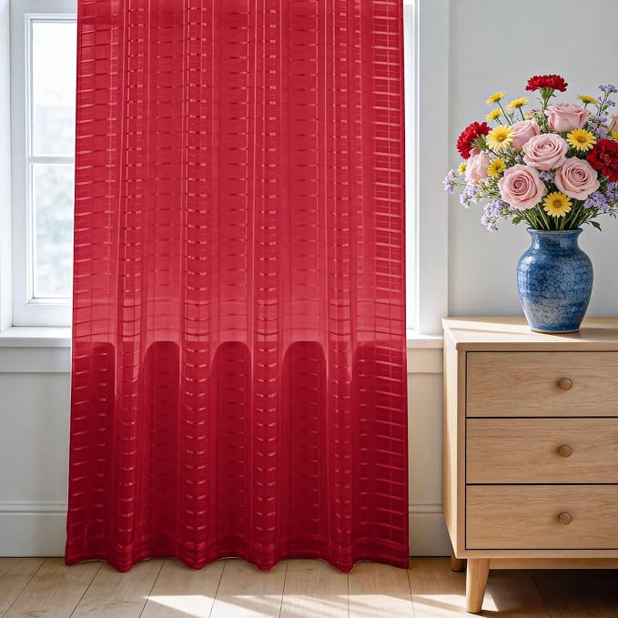 SpaceDresser Check Sheer Curtains 54 Inches Long - Image 3