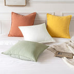 MIULEE Decorative Linen Euro Sham Pillow Covers 24x24 Coral | Boho Farmhouse​ - Image 5
