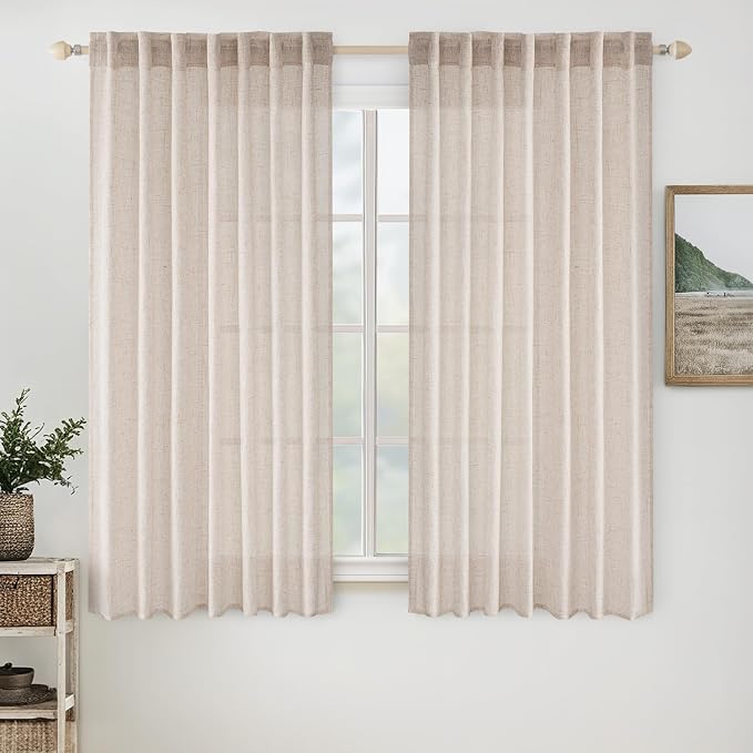 MIULEE Natural White Linen Curtains 52x60 Inch Length 2 Panels by MIULEE