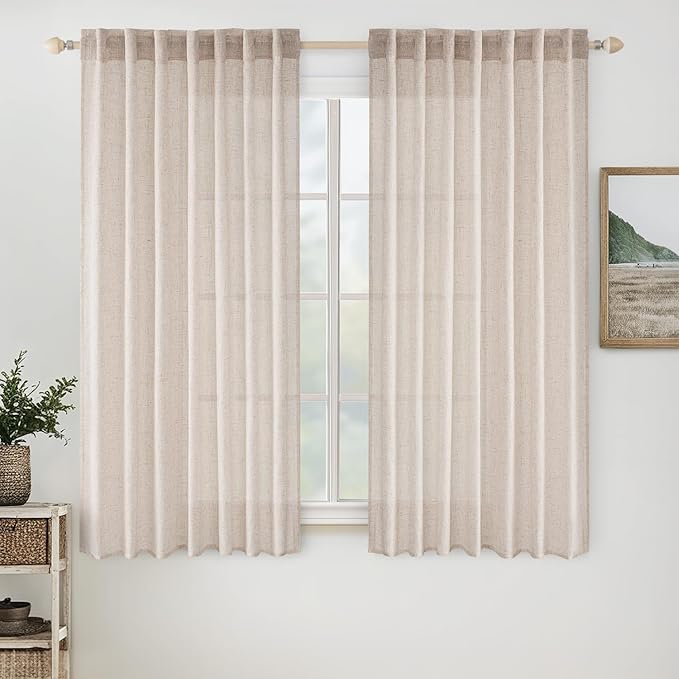 MIULEE Natural White Linen Curtains 34x48 Inch Neutral Cream Ivory 2 Panels | by MIULEE