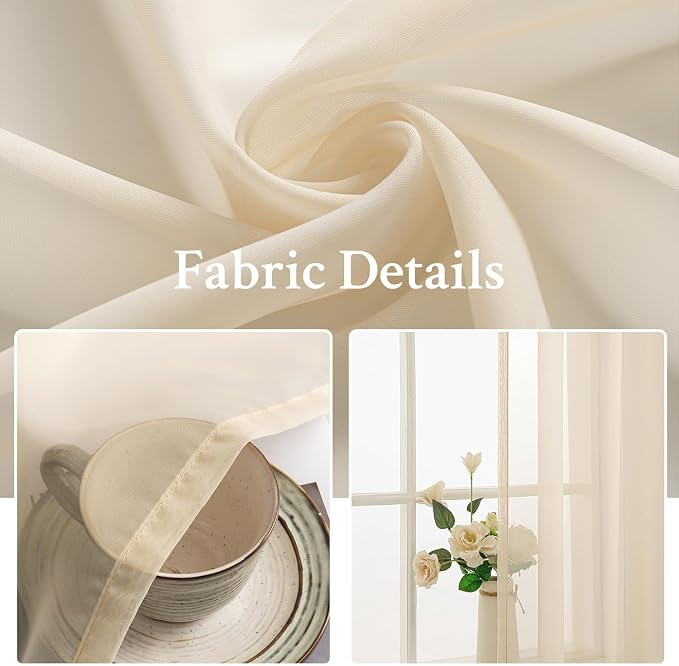 MIULEE 2 Panels Sheer Curtains for Living Room 54 X 90 Inches Cream | Window - Image 3