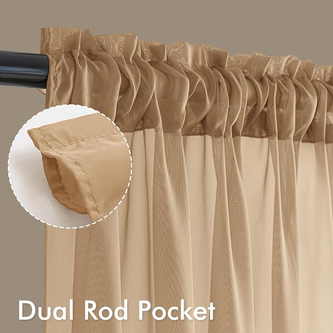 MIULEE Brown Sheer Curtains 102 Inches Long 4 Panels 42 x 102 Inches | Light - Image 3
