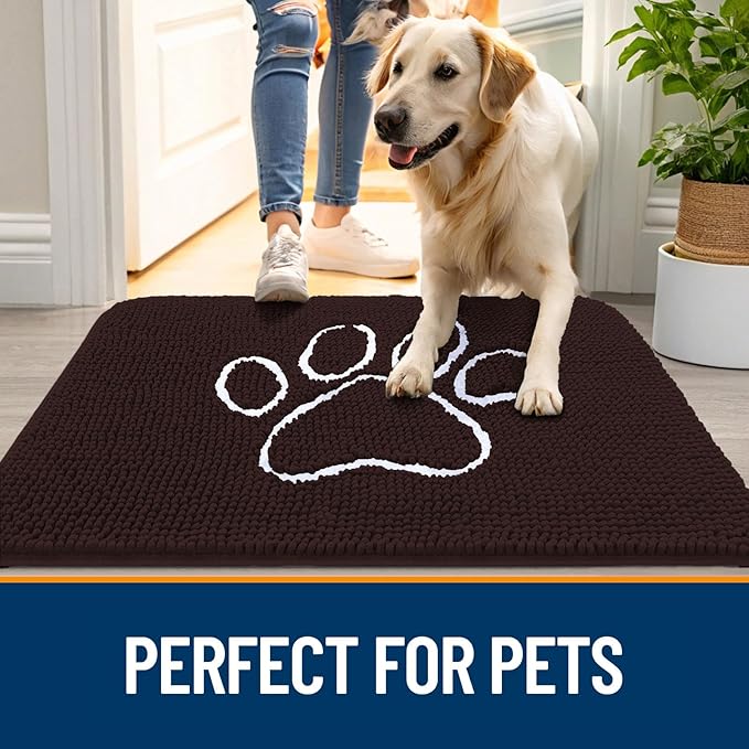 OLANLY Dog Door Mat for Muddy Paws 40x32, Paw Print Design Chenille Mud Mat | - Image 6