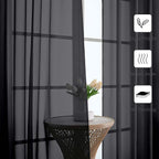 Black Sheer Curtains 90 Inches Long 2 Panels, Light Filtering Privacy Voile - Image 3