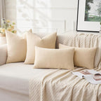 MIULEE Beige Chenille Couch Throw Pillow Covers, 18x18 | Set of 2, Soft Neutral - Image 4