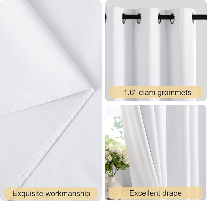 NICETOWN White 100% Blackout 90 inch Curtains - Image 2