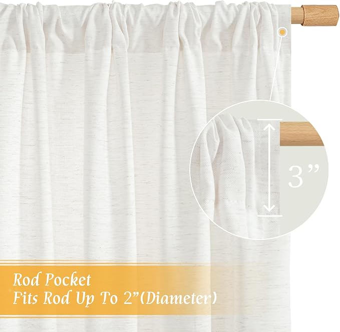 Light Filtering Ivory White Linen Curtains 45 Inches Long - Image 3