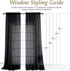 Black Sheer Curtains 84 Inches Long 2 Panels Set, Light Filtering Sheer Curtains - Image 2