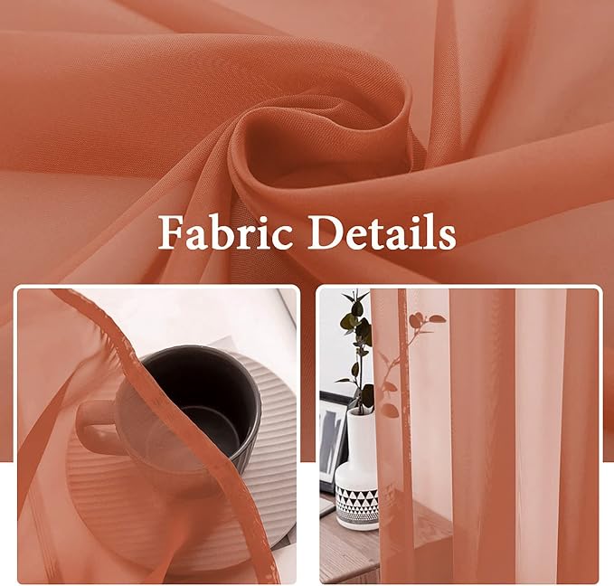 MIULEE Fall Burnt Orange Sheer Curtains 54 X 96 Inches, 2 Panels | Solid Color - Image 3