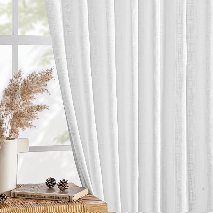 MIULEE White Linen Curtains 95 Inch Long 2 Panels - Image 4