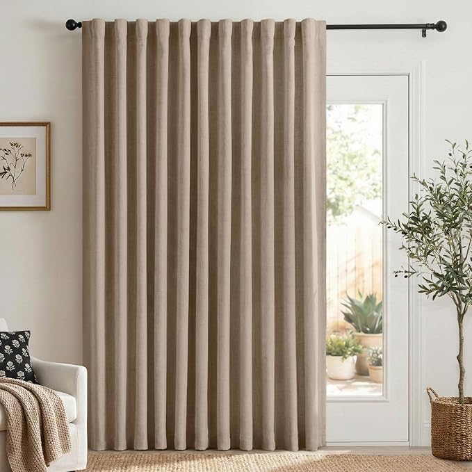 Linen Textured Blackout Sliding Door Curtains 108 Inches Long, Copper Brown | by 100BlackoutShield
