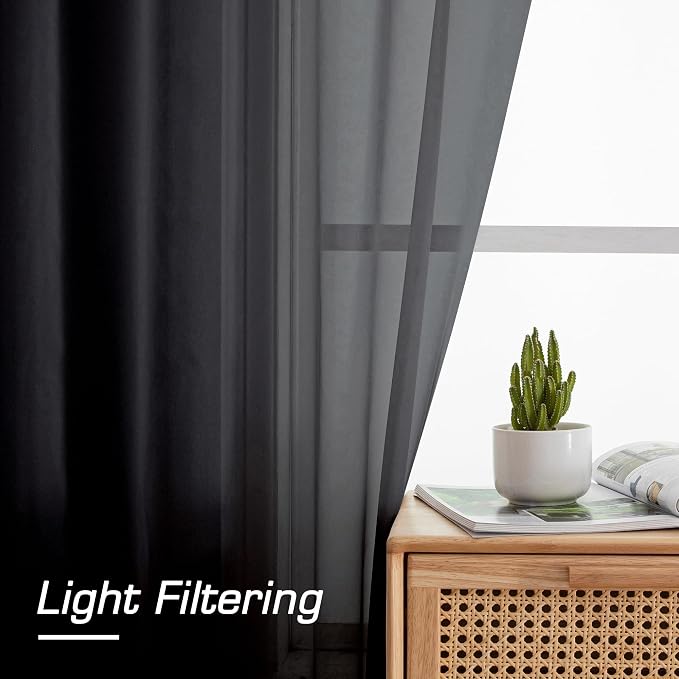 Simplebrand Black Sheer Curtains 72 Inches Long 2 Panels - Image 7