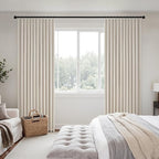 MIULEE Beige Pinch Pleated 100% Blackout Linen Curtains 40x96 Inches | Room - Image 2
