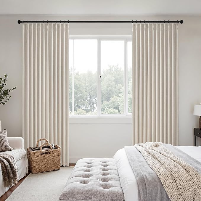 MIULEE Beige Pinch Pleated 100% Blackout Linen Curtains 40x96 Inches | Room - Image 2