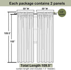 Cream Sheer Curtains 108 Inches Long 2 Pcs, Dual Rod Pocket Home Decor Living - Image 3