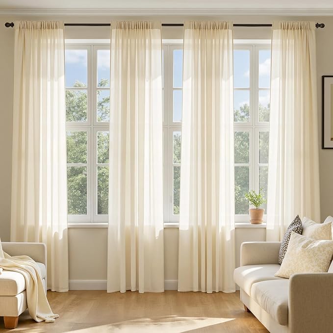 MIULEE Butter Cream Sheer Curtains 108 Inches Long 4 Panels 54 x 108 Inches | by MIULEE