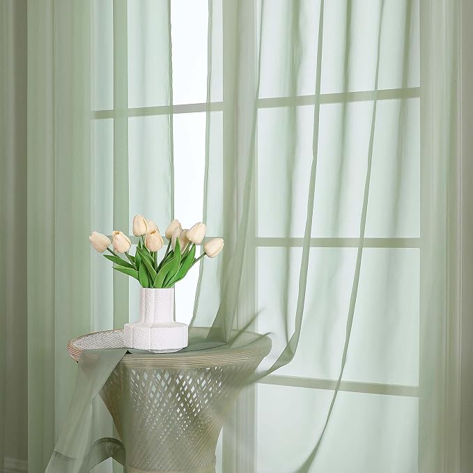 Sage Green Sheer Curtains 120 Inches Long 2 Panels Set, Airy Lightweight Sage - Image 5