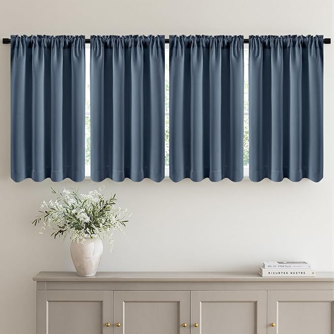 MIULEE 4 Panel Set Short Bedroom Blackout Curtains 54 Inch Long Stone Blue | by MIULEE
