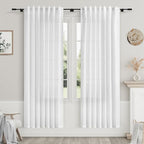 White Linen Curtains for Bedroom Back Tab Light Filtering Privacy Sheer Drapes by Nanspring