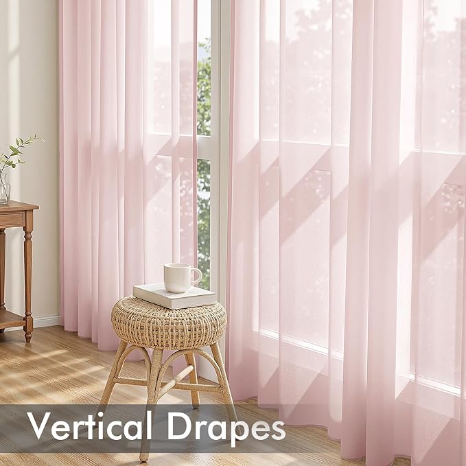 MIULEE Blush Pink Sheer Curtains 63 Inches Long 4 Panels 42 x 63 Inches | Light - Image 5