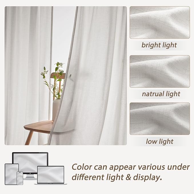 Natural Linen 70 Inch Extra Wide Curtains 102 Inch Long Panels 2 Set - Image 7
