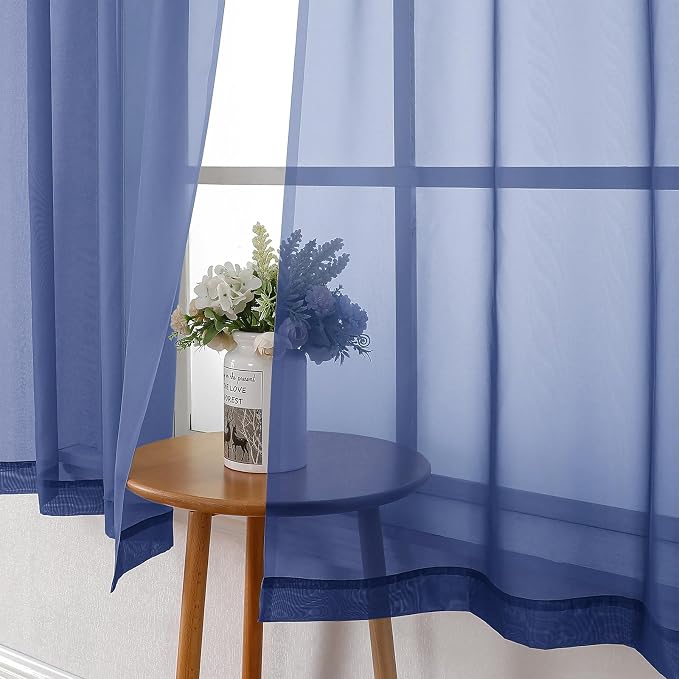 Royal Blue Sheer Curtains 63 Inch Length 2 Panels Set, Voile Solid Window - Image 7