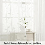 MIULEE Ivory Sheer Curtains 2 Panels Embroidered Leaf Patterned, W52 x L54 | - Image 5