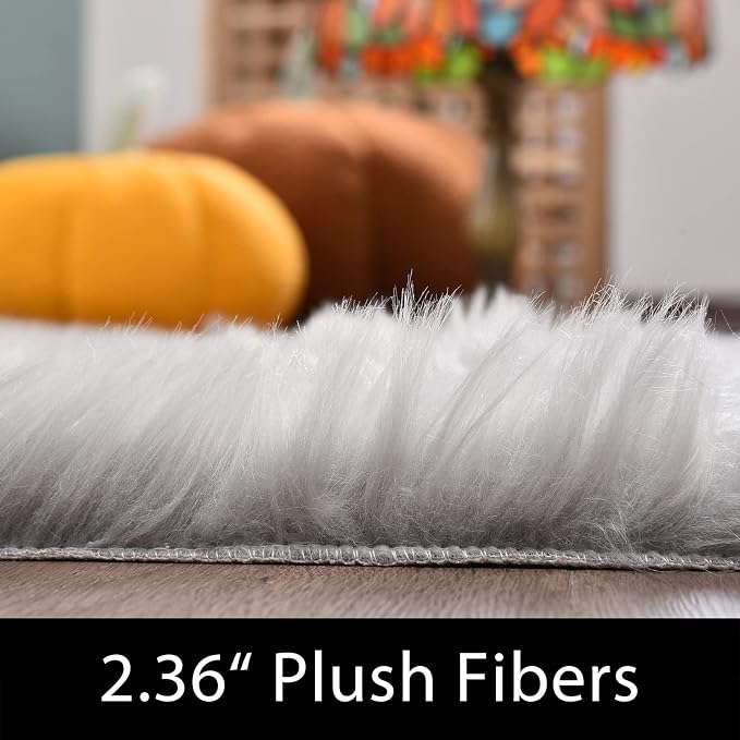 Latepis Grey Faux Fur 8'10"x11'10" Area Rug, Soft Plush Faux Fur Sheepskin Rugs - Image 2