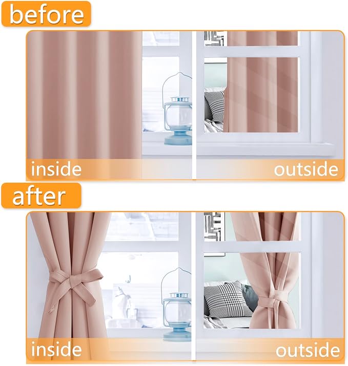 Grommet Blackout Curtains for Bedroom 70 x 63 Inches Blush 2 Panels | Thermal - Image 4