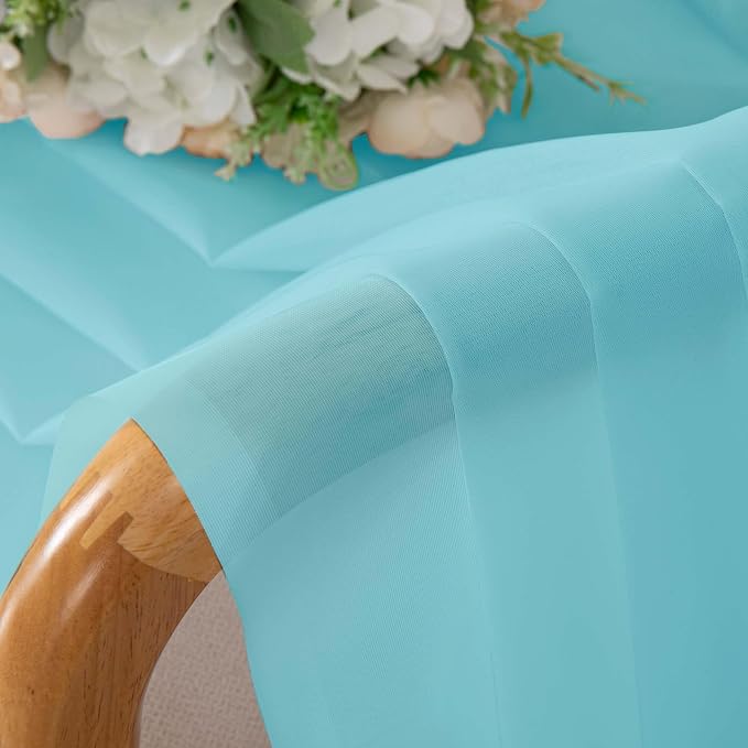 Short Aqua Sheer Curtains 30 Inch Length 2 Panels Set, Kitchen Curtains Tiers - Image 6