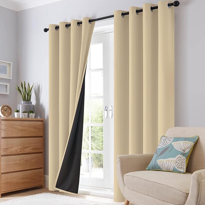 SimpleHome Beige 100% Blackout Curtains Room Darkening Living Room 63 Inch | - Image 8