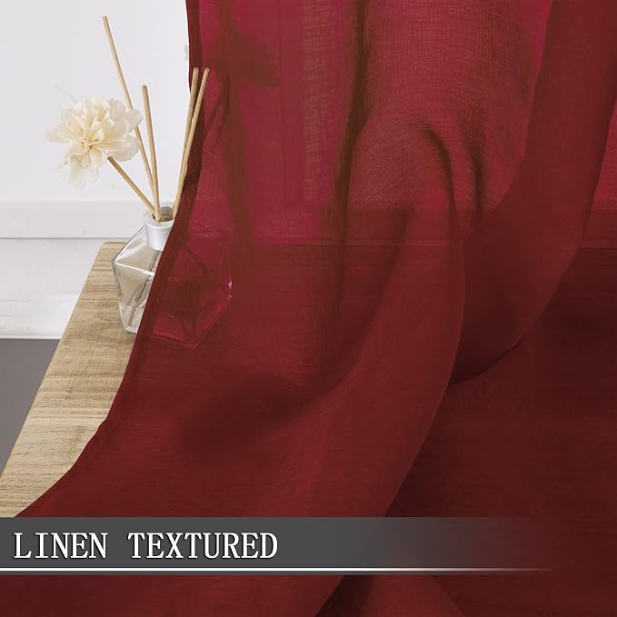 Tollpiz Sheer Tier Curtains Kitchen Linen Textured Half Curtain Sheers Light - Image 2