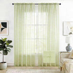 SpaceDresser Check Sheer Curtains 96 Inches 2 Panels Set, Rod Pocket Plaid by SpaceDresser