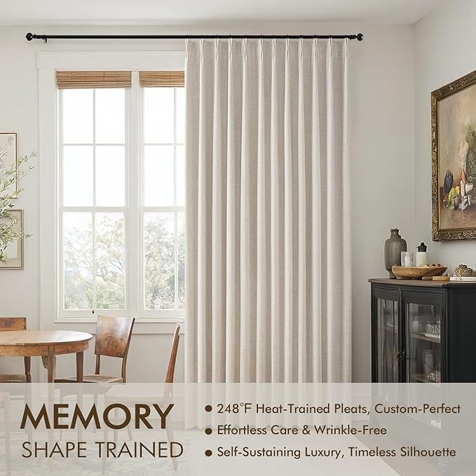 MIULEE Beige Pinch Pleated 100% Blackout Linen Curtains 40x96 Inches | Room - Image 3