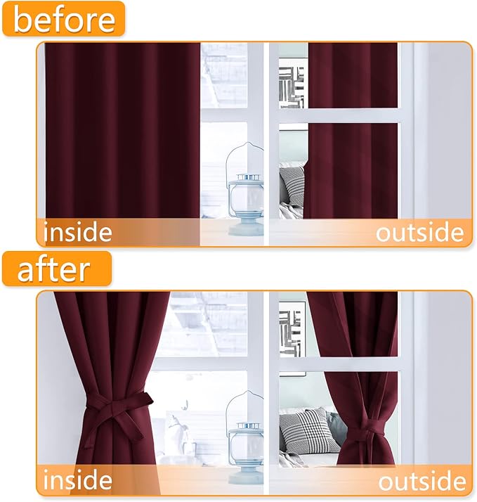 Blackout Curtains for Bedroom, 42 x 63 Inches Length, Burgundy | Thermal - Image 4