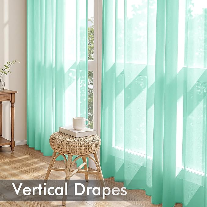 MIULEE Aqua Sheer Curtains 90 Inches Long 4 Panels 42 x 90 Inches | Light - Image 5